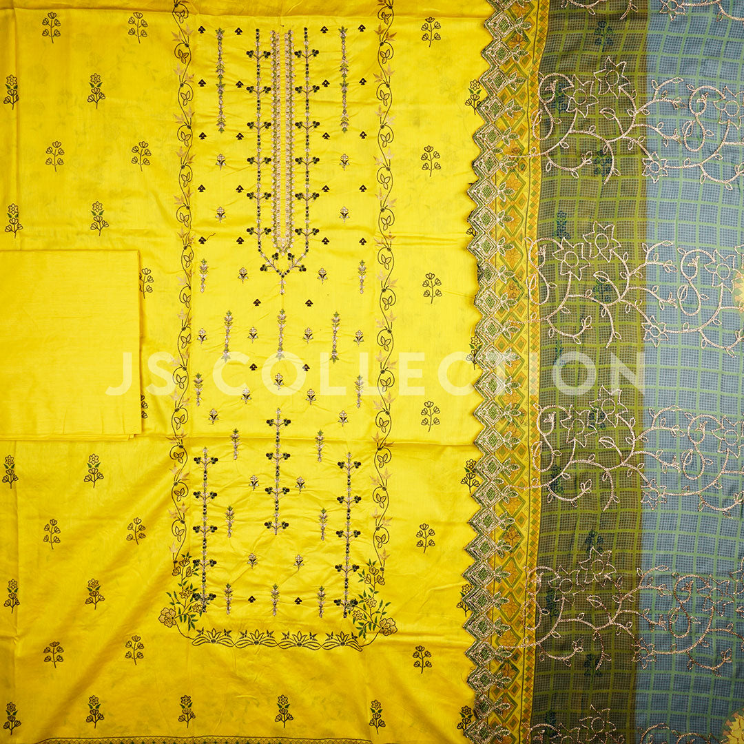 3 Pc Lawn Embroidered Chiffon Dupatta Cutwork Un-stitched-UN2308