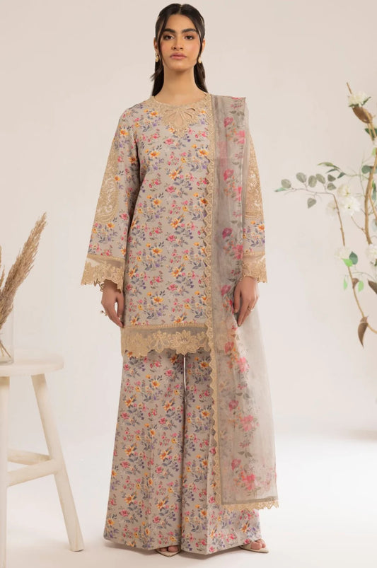 3 Pc Lawn Printed with Patches & Organza Dupatta Un-stitched-UN2636