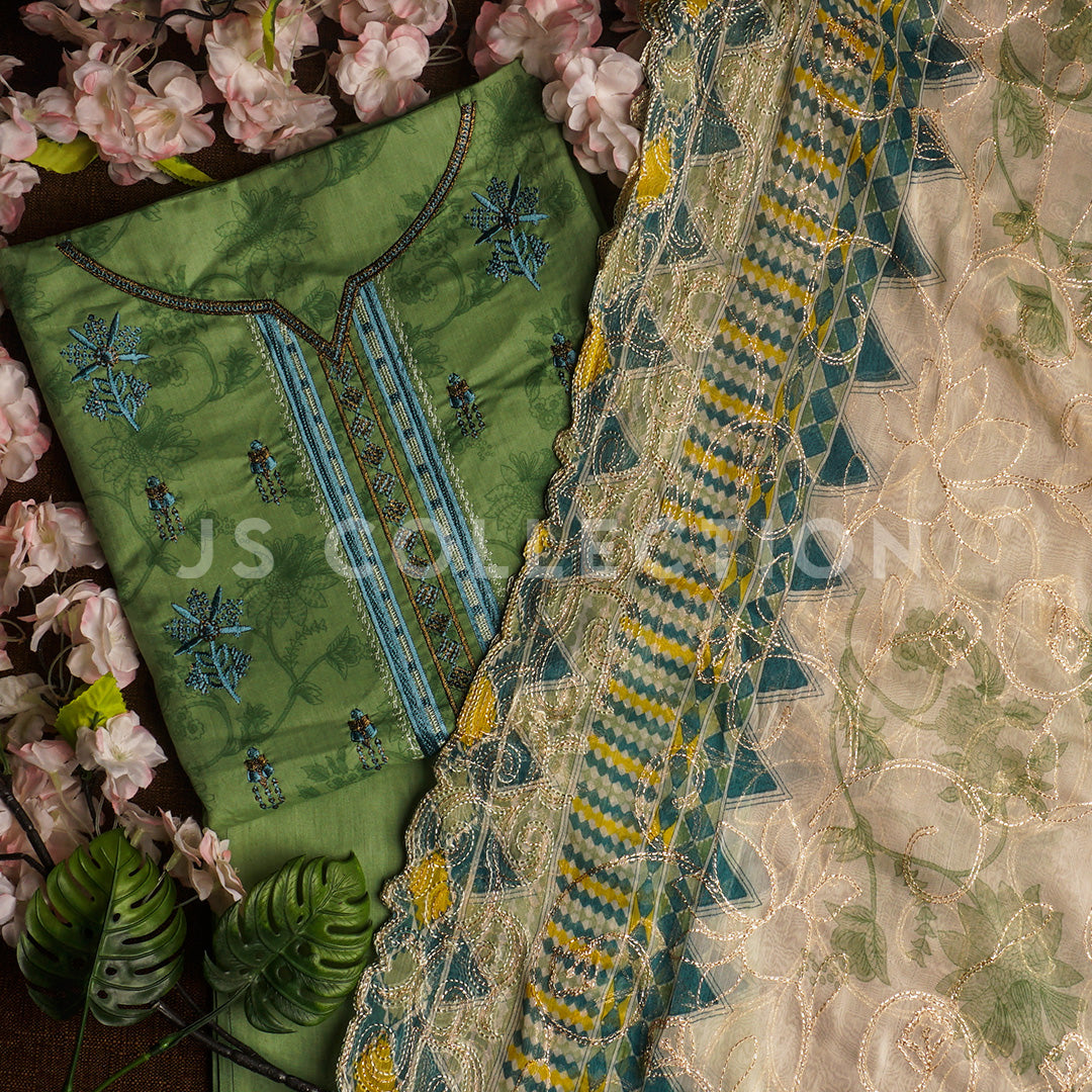 3 Pc Lawn Embroidered Chiffon Dupatta Cutwork Un-stitched-UN2112