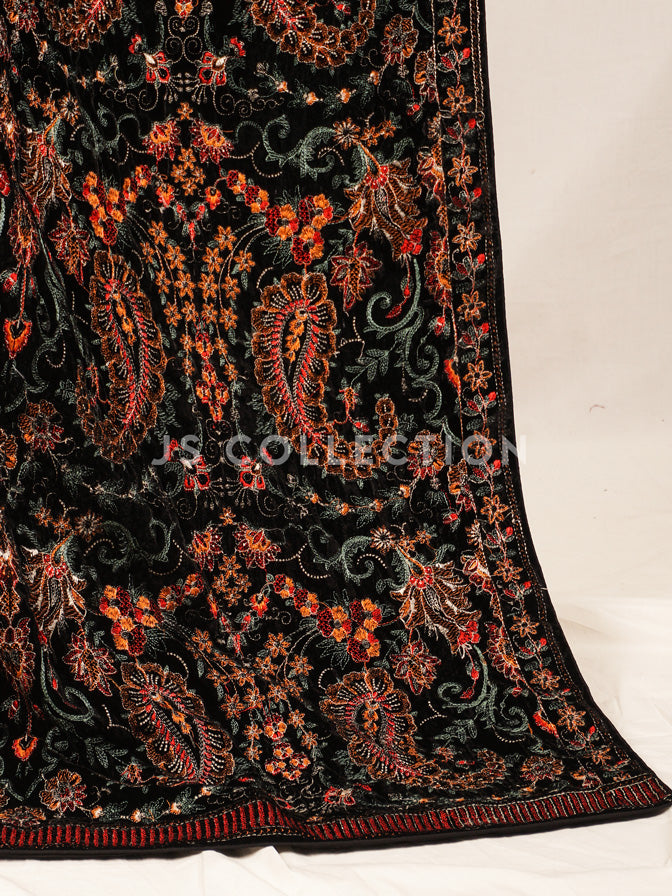 Burgundy Embroidered Velvet Shawl - VS9270