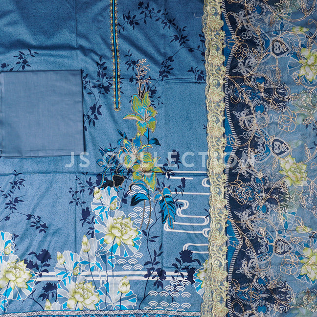 3 Pc Lawn Embroidered Chiffon Dupatta Cutwork Un-stitched-UN2026a