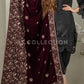 Burgundy Embroidered Velvet Shawl - VS9211