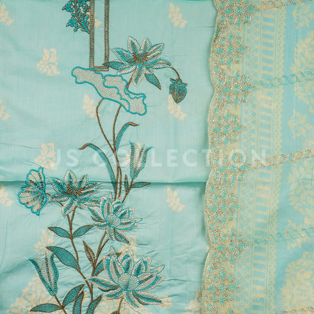 3 Pc Lawn Embroidered Chiffon Dupatta Cutwork Un-stitched-UN2252