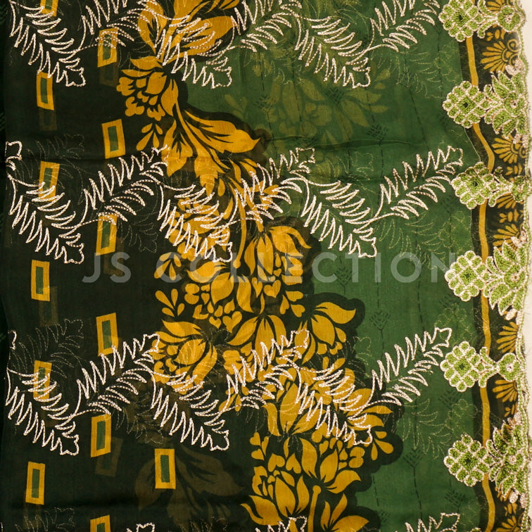 3 Pc Lawn Embroidered Chiffon Dupatta Cutwork Un-stitched-UN2006