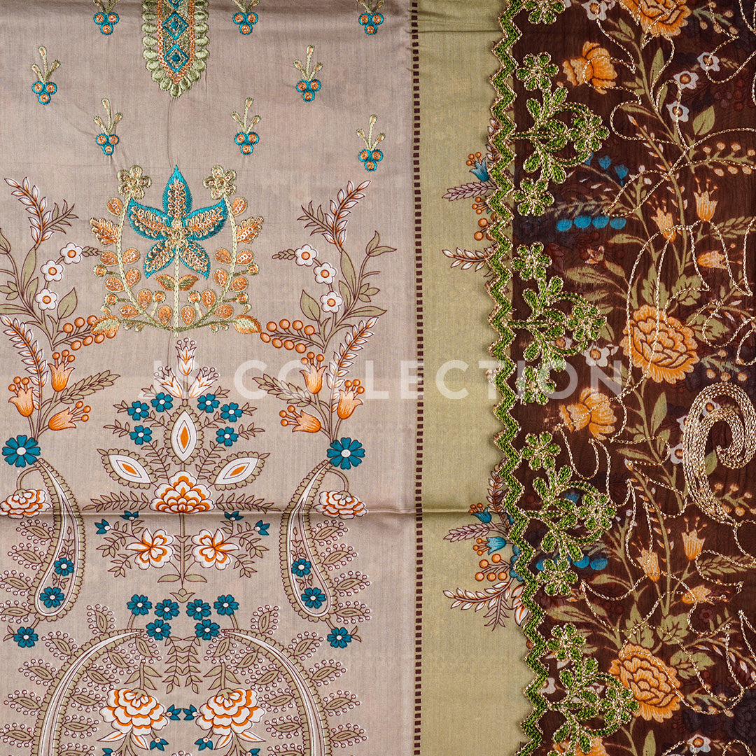 3 Pc Lawn Embroidered Chiffon Dupatta Cutwork Un-stitched-UN2147