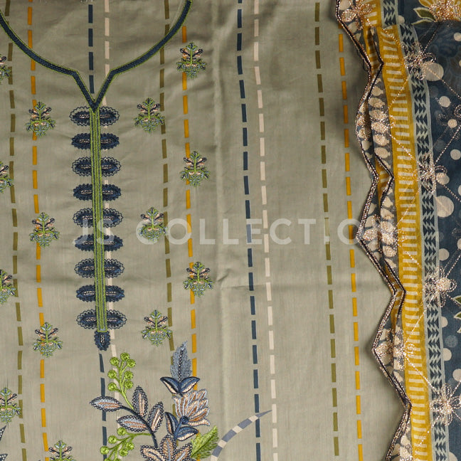 3 Pc Lawn Embroidered Chiffon Dupatta Cutwork Un-stitched-UN2020b