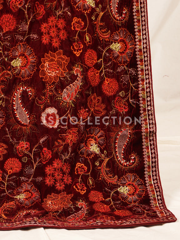 Maroon Embroidered Velvet Shawl - VS9241