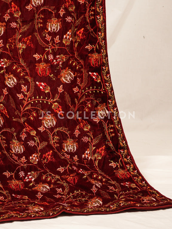 Maroon Embroidered Velvet Shawl - VS9242