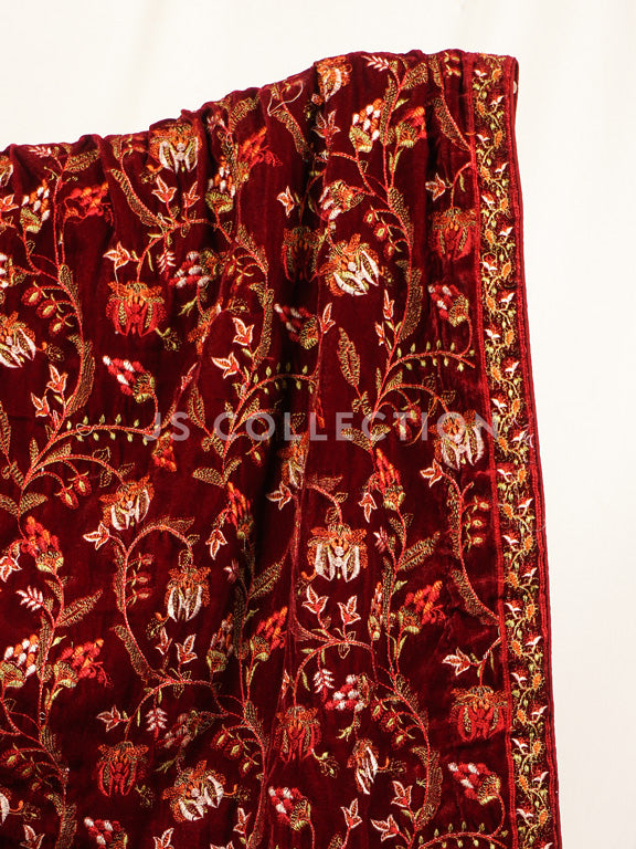 Maroon Embroidered Velvet Shawl - VS9242