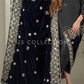 Navy Embroidered Velvet Shawl - VS9225