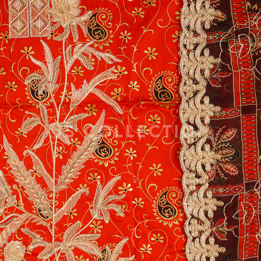 3 Pc Lawn Embroidered Chiffon Dupatta Cutwork Un-stitched-UN2139