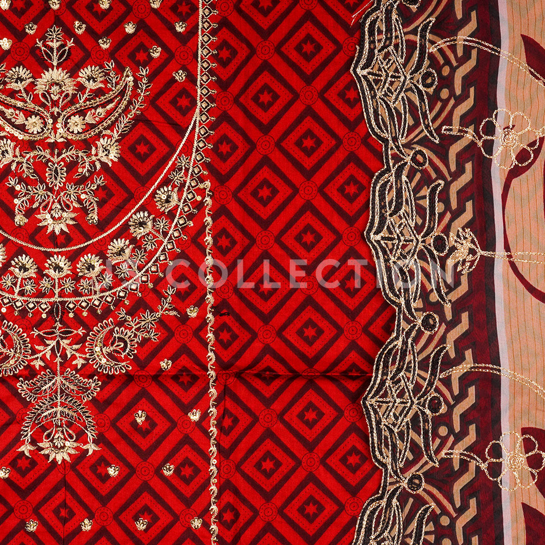 3 Pc Lawn Embroidered Chiffon Dupatta Cutwork Un-stitched-UN2245