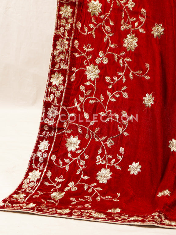 Red Embroidered Velvet Shawl - VS9256