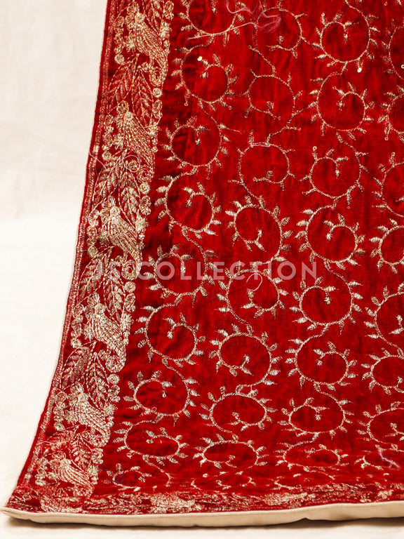 Red Embroidered Velvet Shawl - VS9261