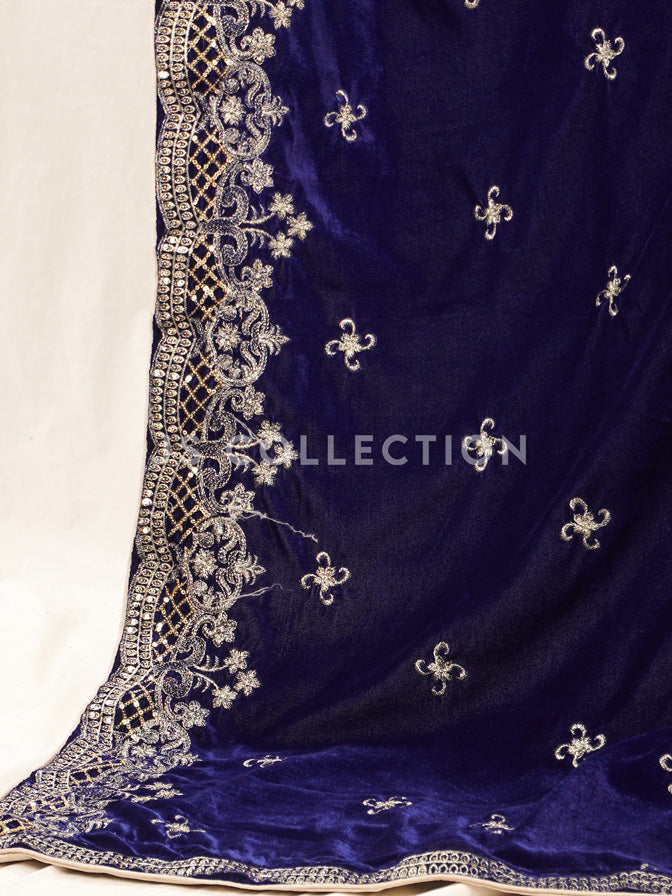Royal Blue Embroidered Velvet Shawl - VS9230